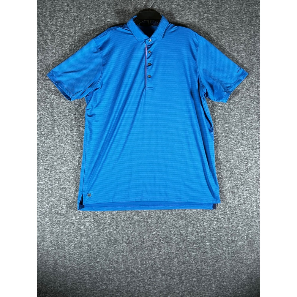 Greyson‎ Mens XL Blue Teal Striped Short Sleeve Golf Polo Stretch Performance